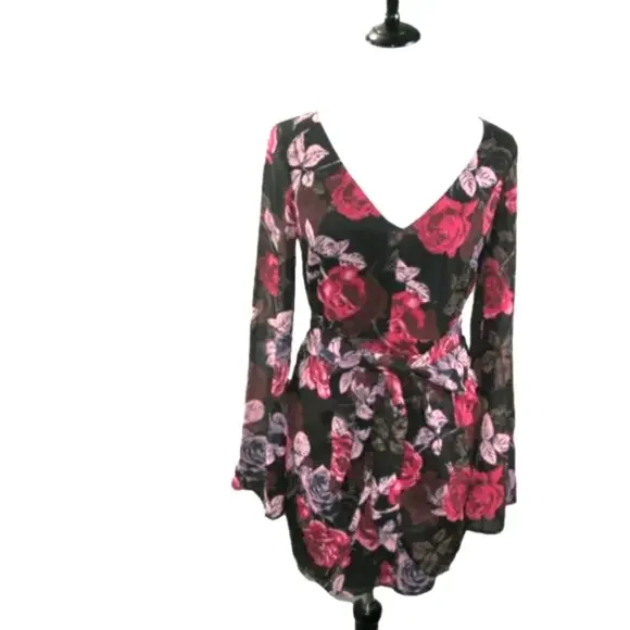 guess red floral dress Guess Womens Burgundy Wrap Style Dress Floral Large NWT